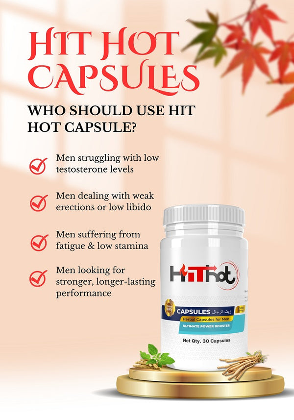 Herbalmaza Hit Hot Stamina Duo herbal medicine capsules showing benefits and ingredients in a close-up image.